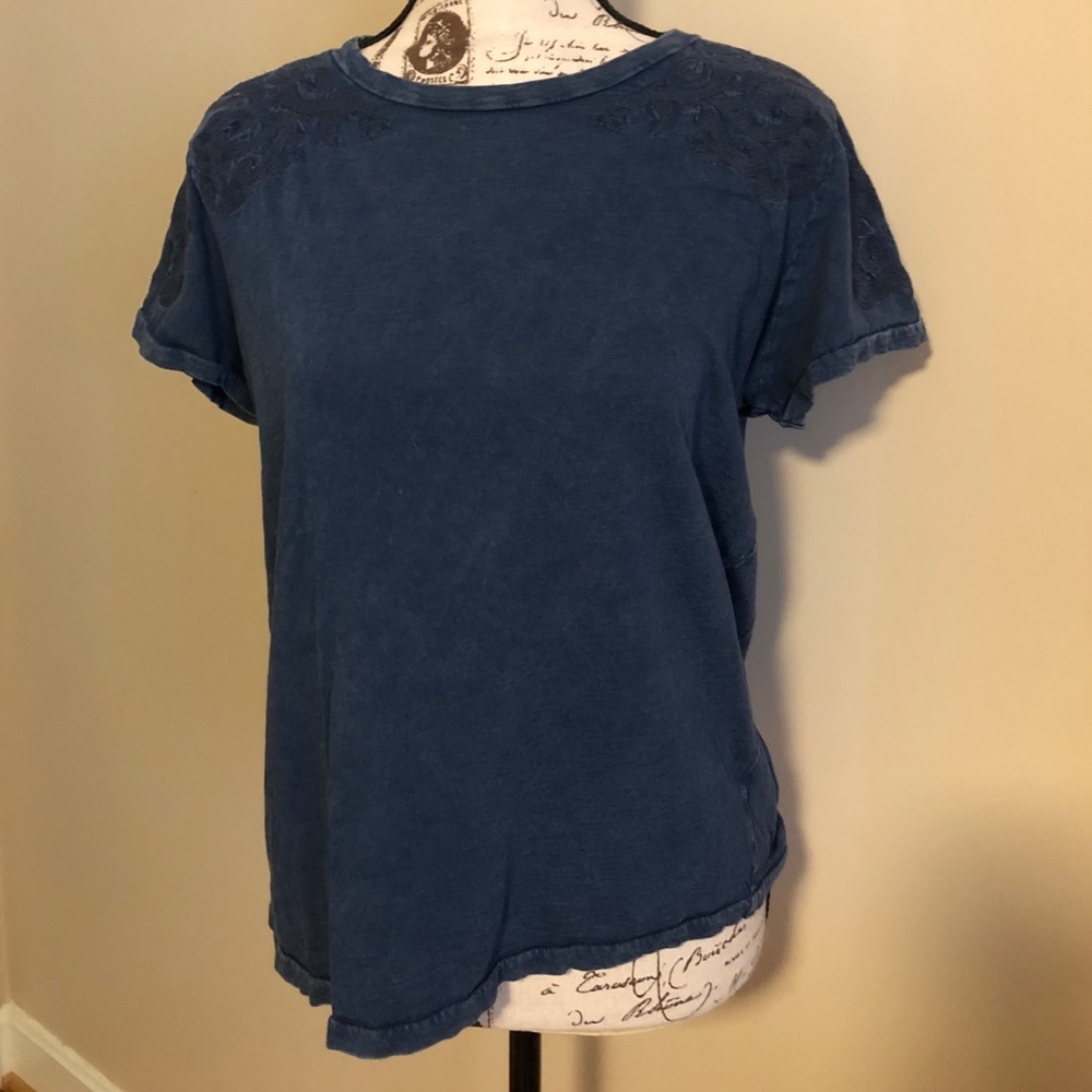 Lucky Brand denim tee with embroidered shoulders
